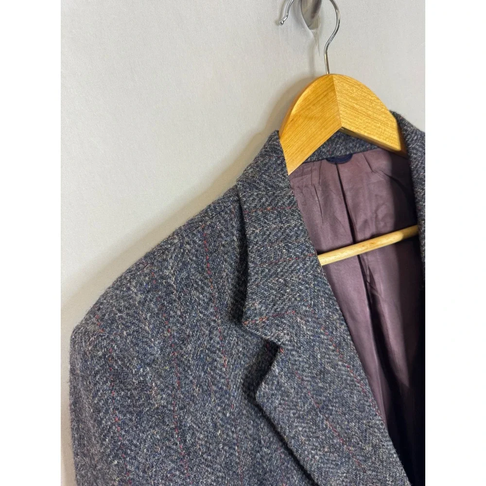 Harris Tweed The Bay Mens 44 / 42 Grey Herringbone Wool Blazer Sport Coat
